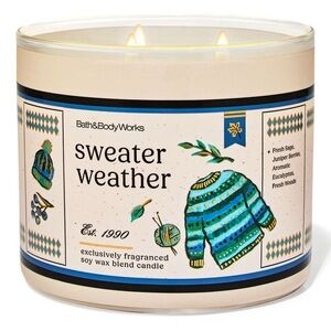 NWT Bath & Body Works Sweater Weather Candle - Blue and Green Design